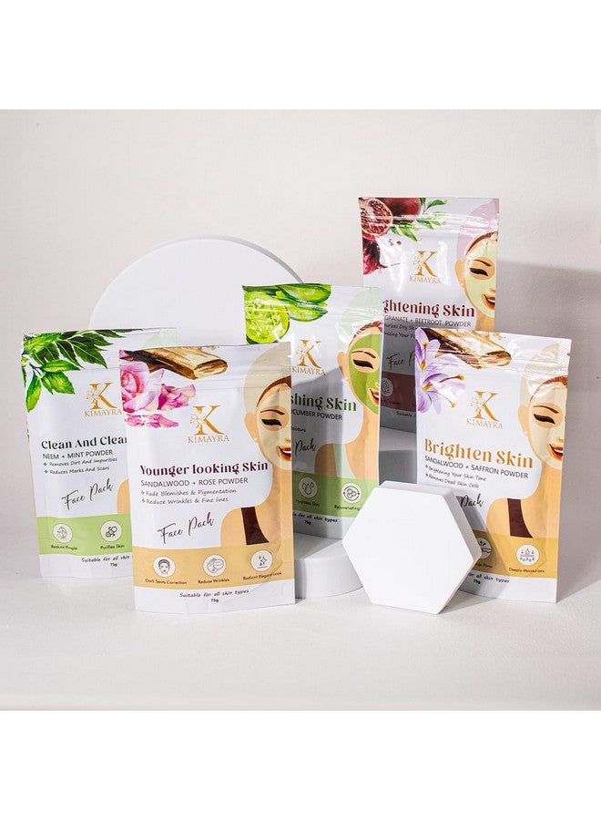 Kimayra Skin Care Combo Powder (Sandalwood + Saffron, Sandalwood + Rose, Aloevera + Cucumber, Pomegranate + Beetroot, Neem + Mint) - Face Pack Combo Powder For Natural Glow Skin - 375Gm (75G X 5 Pack) - Image 3