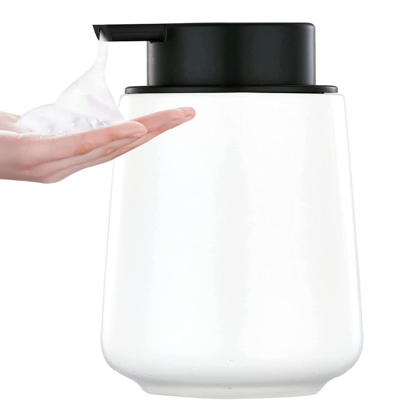 12Oz Foaming Hand Soap Dispenser  White Foam Soap Dispenser Bathroom with EasytoPress Pump Modern Refillable Liquid Lotion Hand Soap Dispenser Ceramic Dish Soap Dispenser for Kitchen