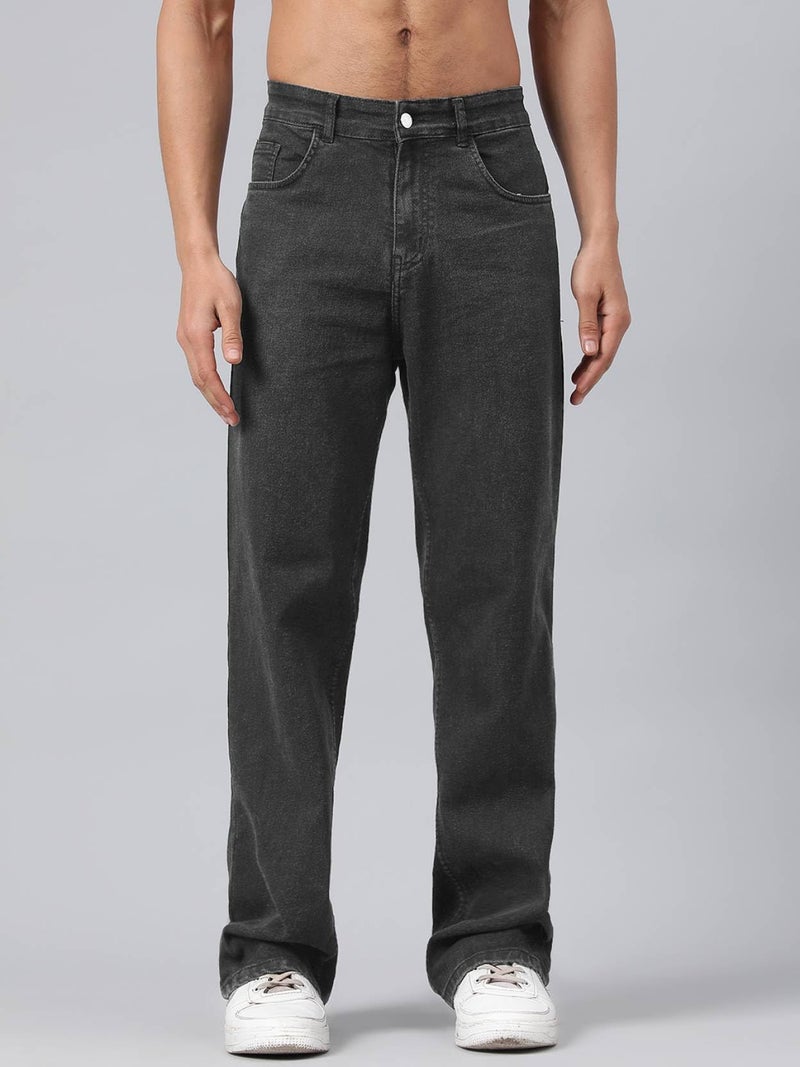 KOTTY Men's Solid Dark Shade Grey Button Straight Fit Jeans (Grey,M)-KOTTYMENSJEANS49M - Image 3