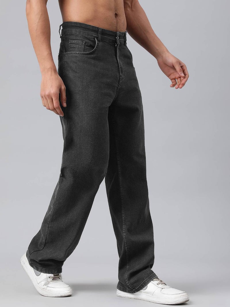 KOTTY Men's Solid Dark Shade Grey Button Straight Fit Jeans (Grey,M)-KOTTYMENSJEANS49M - Image 2
