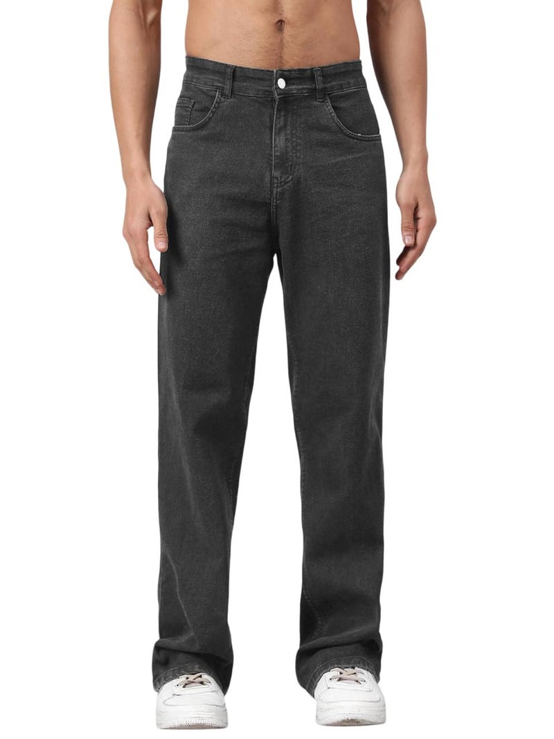KOTTY Men's Solid Dark Shade Grey Button Straight Fit Jeans (Grey,M)-KOTTYMENSJEANS49M - Image 1