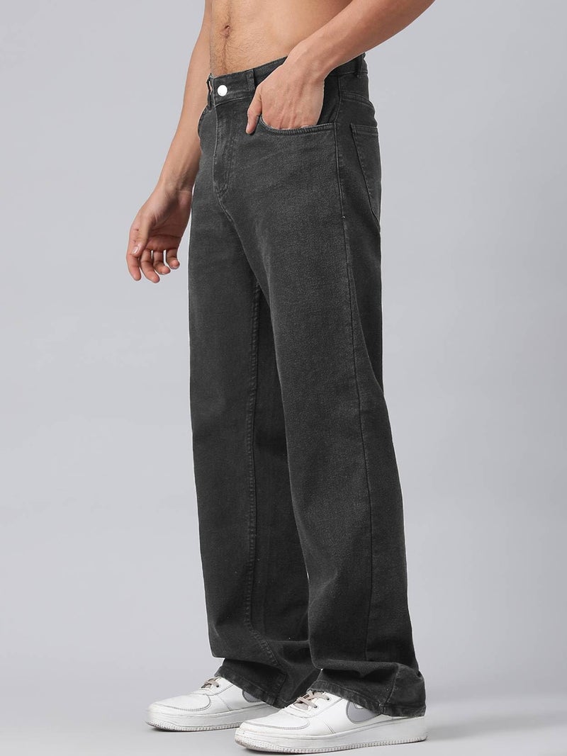 KOTTY Men's Solid Dark Shade Grey Button Straight Fit Jeans (Grey,M)-KOTTYMENSJEANS49M - Image 5