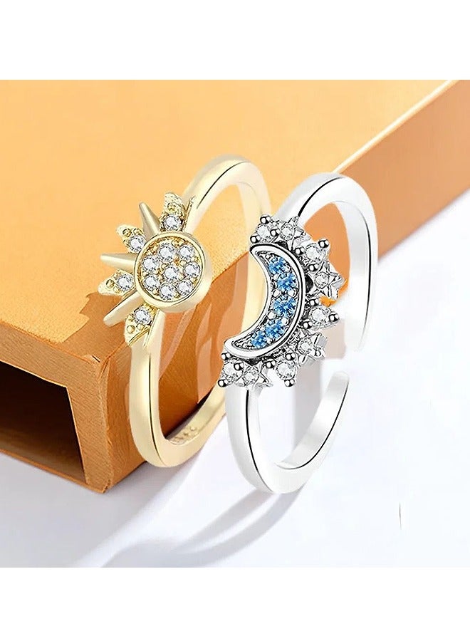 Beyond Sun and Moon Couples Promise Rings, Anti Fading Titanium Engagement Ring, Suitable As A Couple Gift and Wedding Ring (Gold+Silver) - Image 3