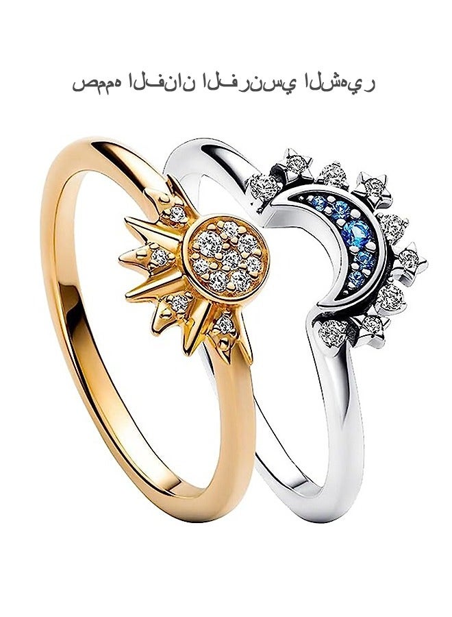 Beyond Sun and Moon Couples Promise Rings, Anti Fading Titanium Engagement Ring, Suitable As A Couple Gift and Wedding Ring (Gold+Silver) - Image 1