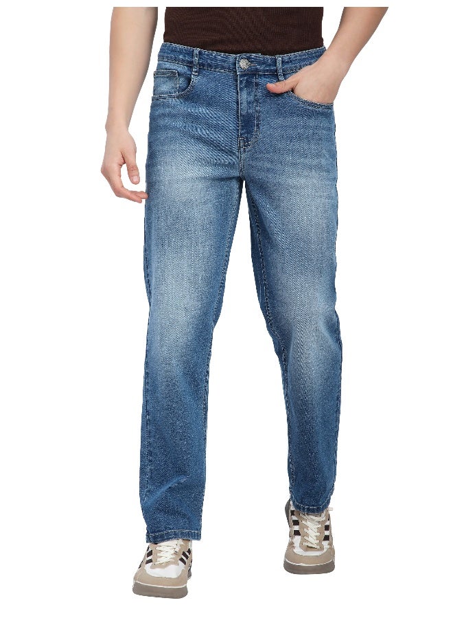 Beyoung Soft Blue Raw Regular Fit Jeans for men  - Image 3