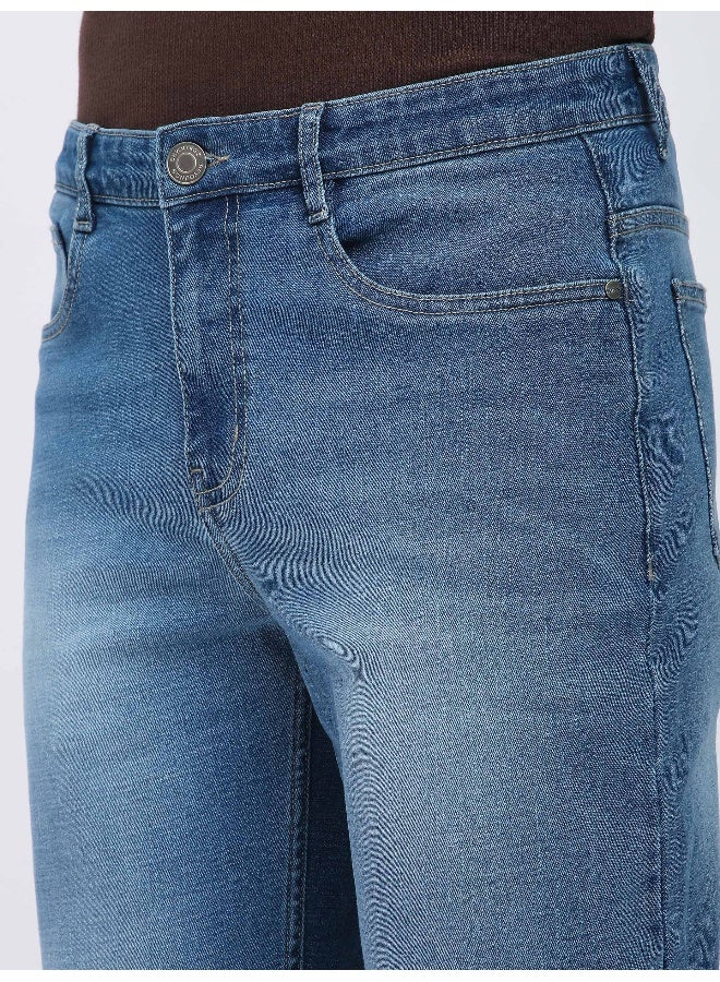Beyoung Soft Blue Raw Regular Fit Jeans for men  - Image 5