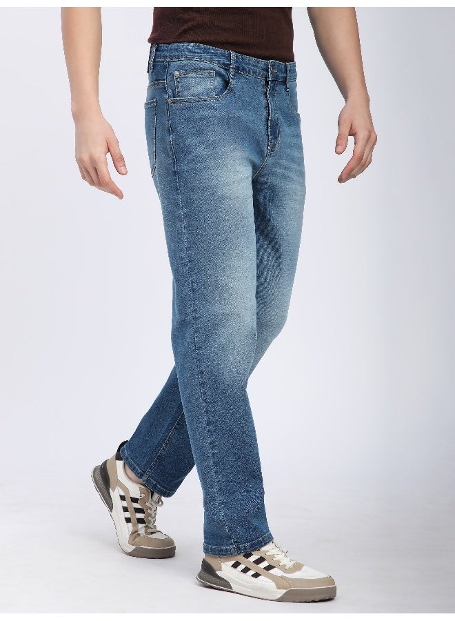 Beyoung Soft Blue Raw Regular Fit Jeans for men  - Image 1