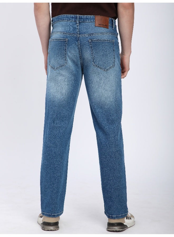 Beyoung Soft Blue Raw Regular Fit Jeans for men  - Image 2