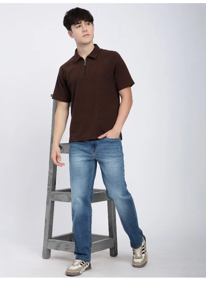 Beyoung Soft Blue Raw Regular Fit Jeans for men