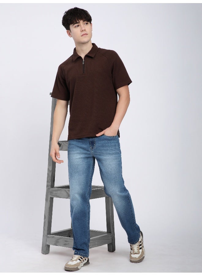 Beyoung Soft Blue Raw Regular Fit Jeans for men  - Image 4