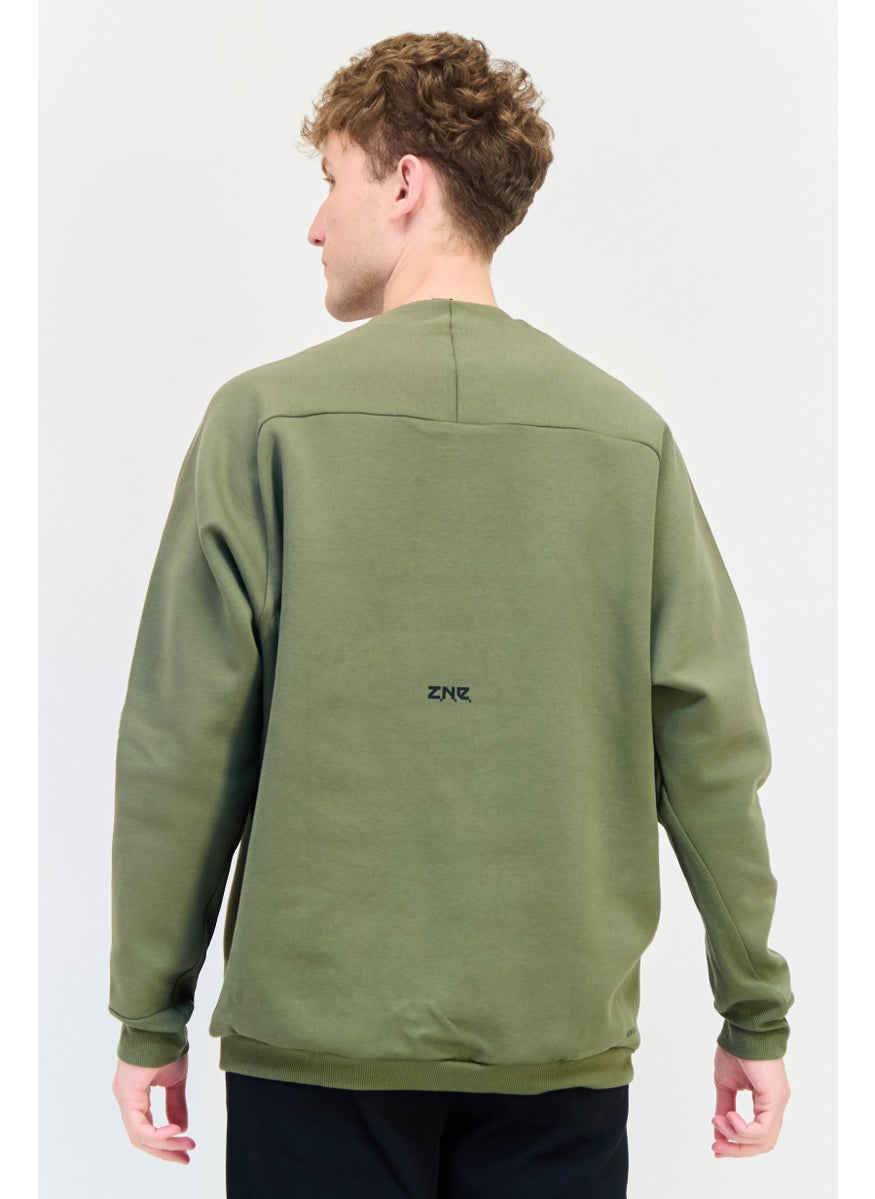 Adidas Men Sportswear Fit Long Sleeve Outdoor Sweatshirt, Olive  - Image 3
