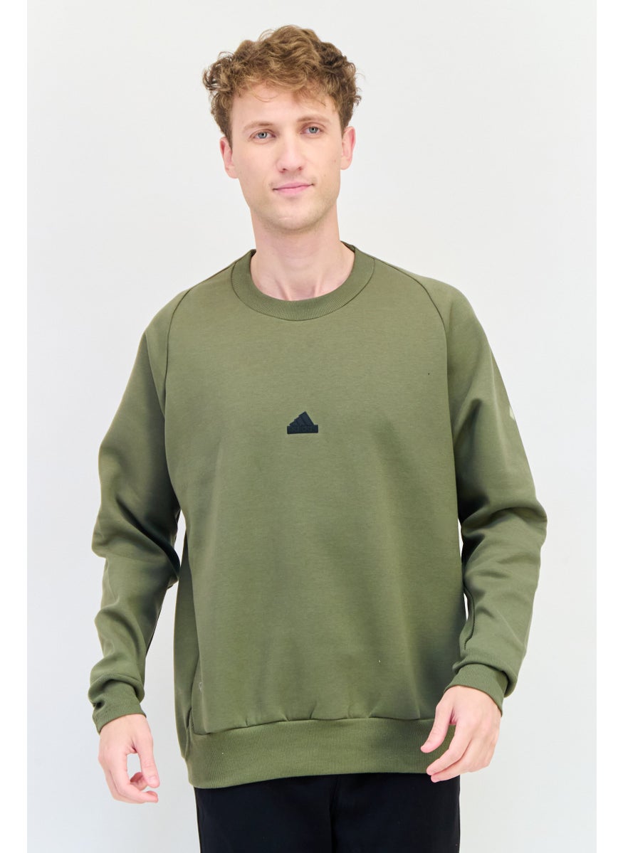 Adidas Men Sportswear Fit Long Sleeve Outdoor Sweatshirt, Olive  - Image 1