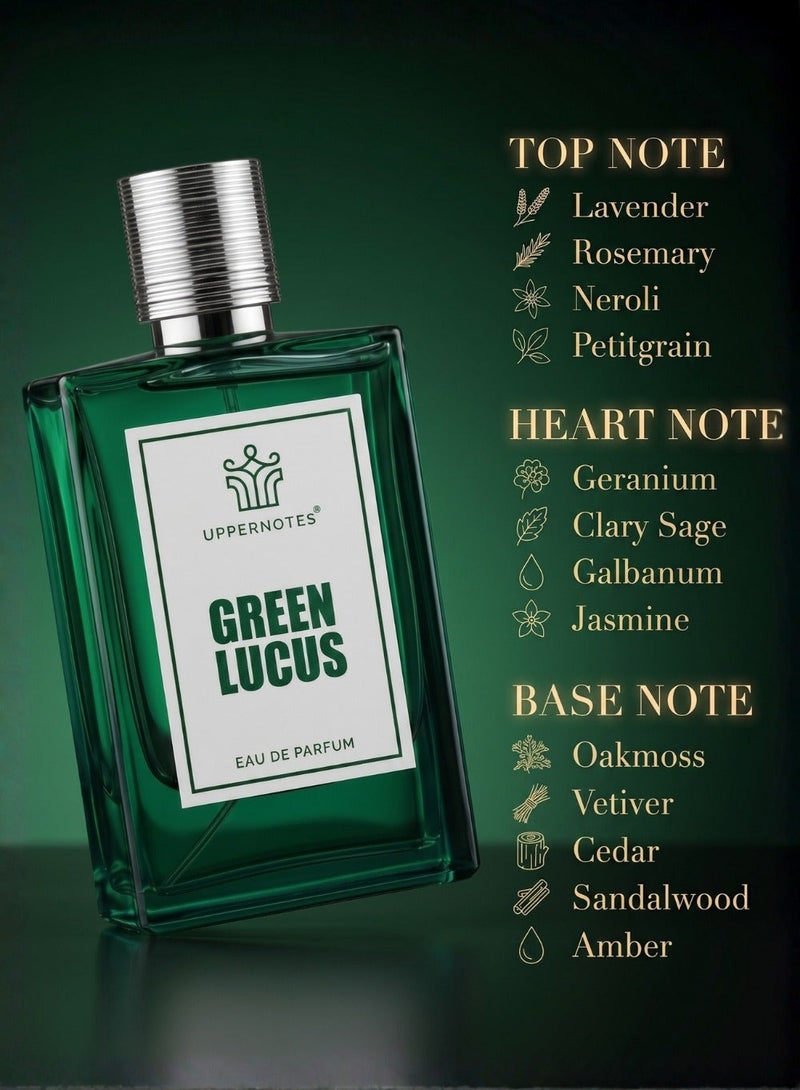 UpperNotes Green Lucas EDP Unisex 80ml | Lavender Neroli Jasmine Vetiver Oakmoss Sandalwood | Fresh Aromatic Green Long Lasting Daily Fragrance UAE - Image 2