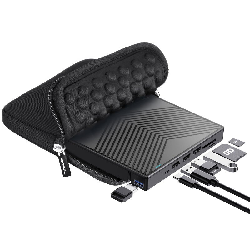 ROOFULL External CD DVD Drive Player Burner USB 3.0 & USB-C Portable CD/DVD-ROM +/-RW Optical Disk Drive with 4 USB Ports + 2 SD/TF Card Reader + Carrying Case for Laptop PC Windows Mac Linux Computer - Image 1