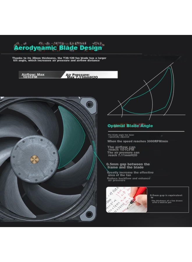Phanteks T30 12cm High Air Pressure Industrial-grade Cooling Fan, 3-pack - Image 5