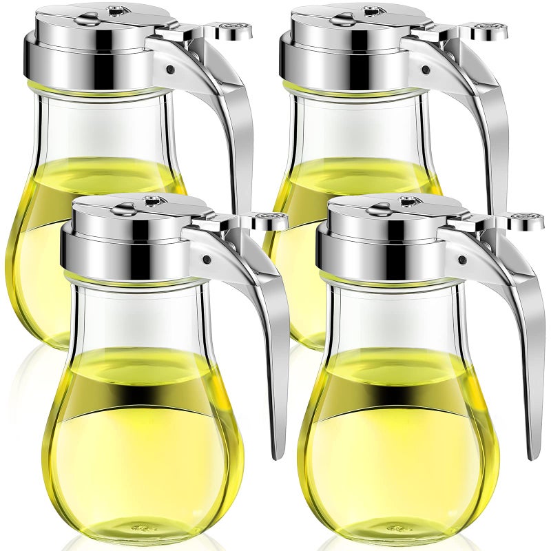 4 Pack Syrup Dispensers Glass Honey Jar Bottle Maple Sugar Dispenser 6 oz Retracting Spout Syrup Containers Pitcher For Milk Coffee Home Restaurant Kitchen Bar Oil Condiment Delicate Style