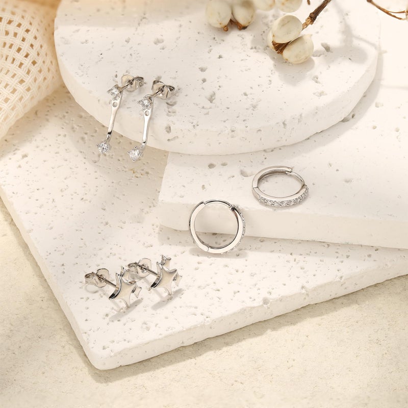 MILACOLATO 925 Sterling Silver Earrings for Women, Sterling Silver Filled Small Huggie Hoop Earrings Sets for Multiple Piercing Hypoallergenic Jewelry, CZ Cartilage Earrings Stacks Trendy Jewelry Gifts, 3 Pairs-C - Image 5