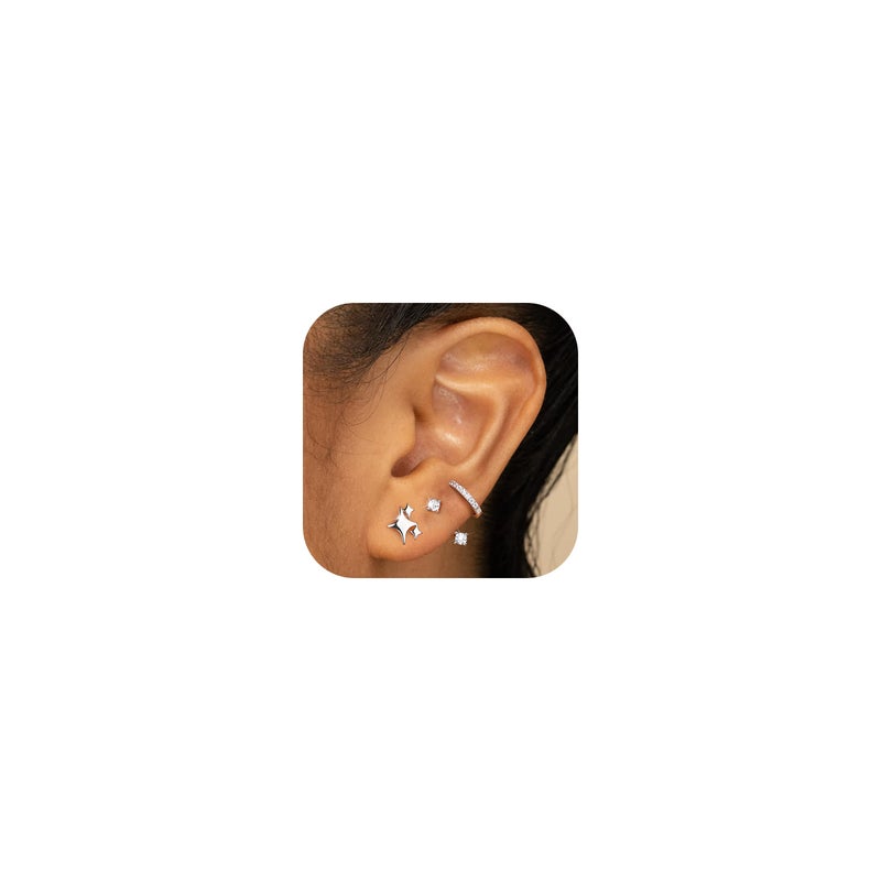 MILACOLATO 925 Sterling Silver Earrings for Women, Sterling Silver Filled Small Huggie Hoop Earrings Sets for Multiple Piercing Hypoallergenic Jewelry, CZ Cartilage Earrings Stacks Trendy Jewelry Gifts, 3 Pairs-C - Image 1