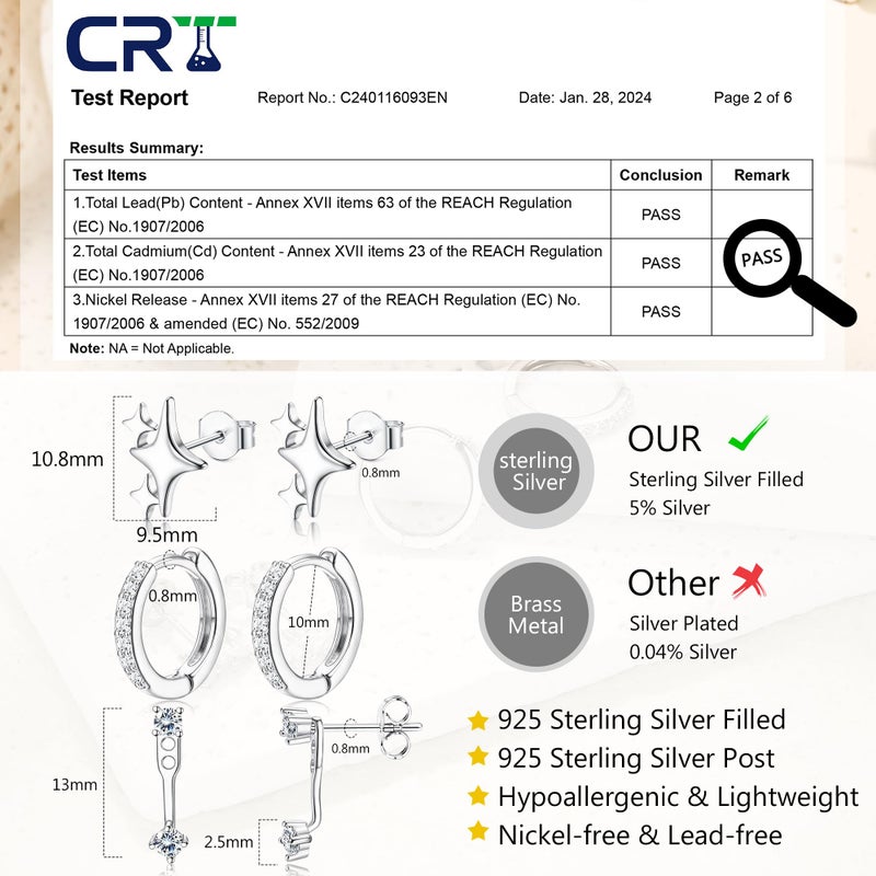 MILACOLATO 925 Sterling Silver Earrings for Women, Sterling Silver Filled Small Huggie Hoop Earrings Sets for Multiple Piercing Hypoallergenic Jewelry, CZ Cartilage Earrings Stacks Trendy Jewelry Gifts, 3 Pairs-C - Image 4