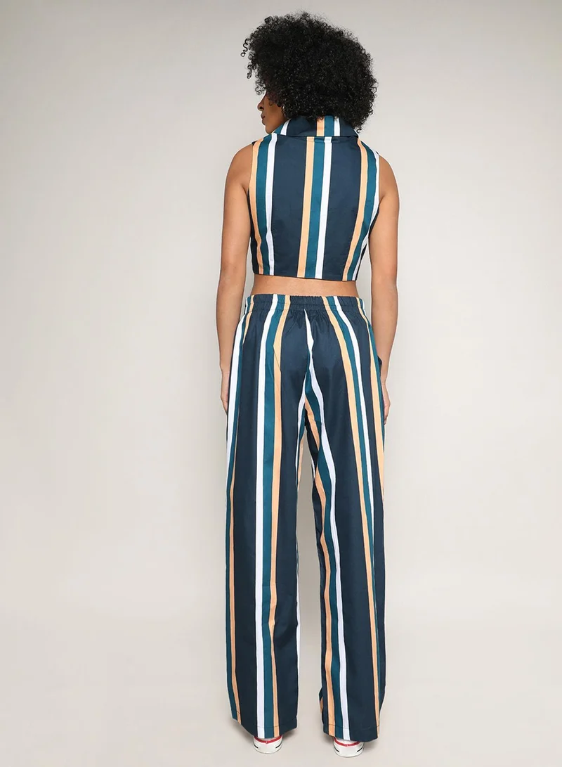 PINACOLADA  Women's Prussian Blue Striped Vest Co-Ord Set for Women | Best Price UAE