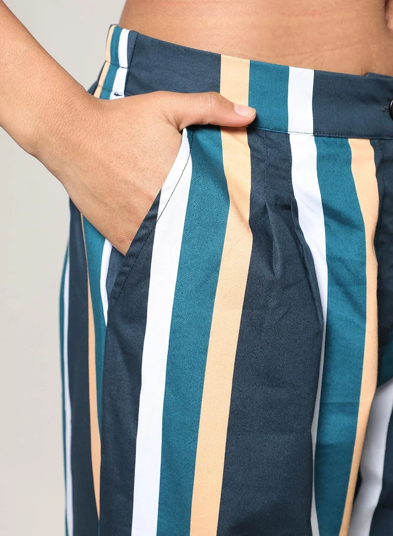 PINACOLADA  Women's Prussian Blue Striped Vest Co-Ord Set for Women | Best Price UAE