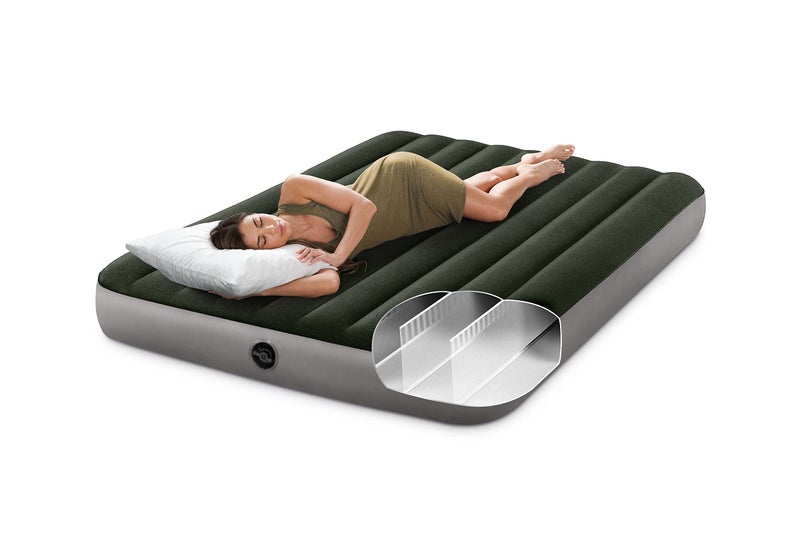 Intex Polyvinyl Chloride (PVC) Dura-Beam Standard Series Prestige Downy Airbed with Battery Pump, Queen, Double, Green - Image 2