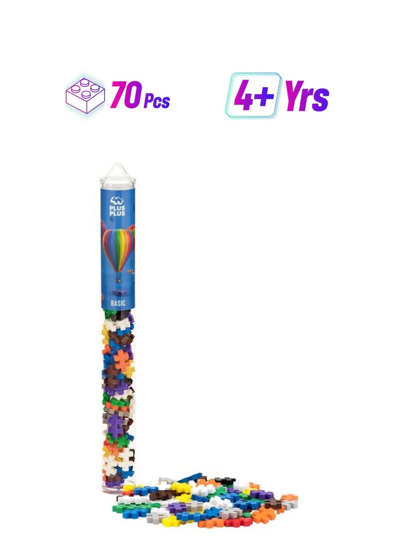 Open Play Tube 70 Piece Basic Color Mix Construction Building Stem ; Steam Toy, Interlocking Mini Puzzle Blocks For Kids  - Image 1