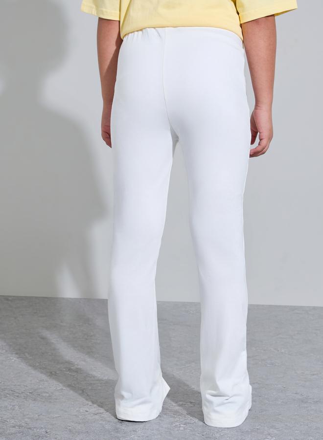 Styli Teen Girls Off White Solid High-Rise Leggings with Front Slit - Image 4
