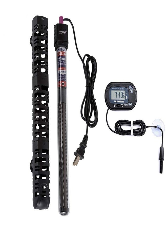 MQ Submersible Aquarium Heater Auto Thermostat, 200W Fish Tank Heater with LCD Digital Aquarium Thermometer, Shatter-Proof and Blast-Proof - Image 1
