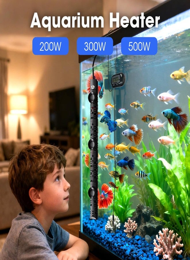 MQ Submersible Aquarium Heater Auto Thermostat, 200W Fish Tank Heater with LCD Digital Aquarium Thermometer, Shatter-Proof and Blast-Proof - Image 2