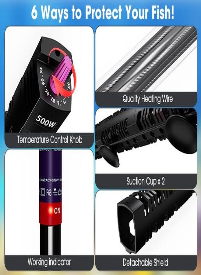 MQ Submersible Aquarium Heater Auto Thermostat, 200W Fish Tank Heater with LCD Digital Aquarium Thermometer, Shatter-Proof and Blast-Proof - Image 3