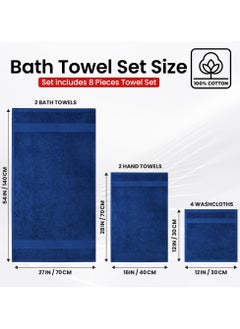 Infinitee Xclusives Premium Blue Bath Towels Set - [Pack of 8] 100% Cotton Highly Absorbent 2 Bath Towels, 2 Hand Towels and 4 Washcloths - Luxury Hotel & Spa Quality Bath Towels for Bathroom by Infinitee Xclusives  - Image 3