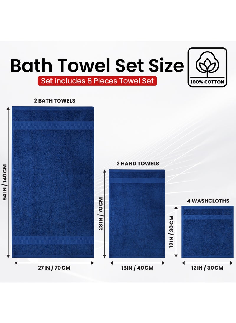 Infinitee Xclusives - Premium Blue Bath Towels Set - [Pack of 8] 100% Cotton Highly Absorbent 2 Bath Towels, 2 Hand Towels and 4 Washcloths - Luxury Hotel & Spa Quality Bath Towels for Bathroom by Infinitee Xclusives - Image 1