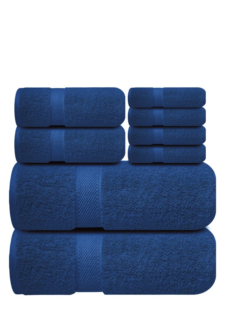 Infinitee Xclusives Premium Blue Bath Towels Set - [Pack of 8] 100% Cotton Highly Absorbent 2 Bath Towels, 2 Hand Towels and 4 Washcloths - Luxury Hotel & Spa Quality Bath Towels for Bathroom by Infinitee Xclusives 