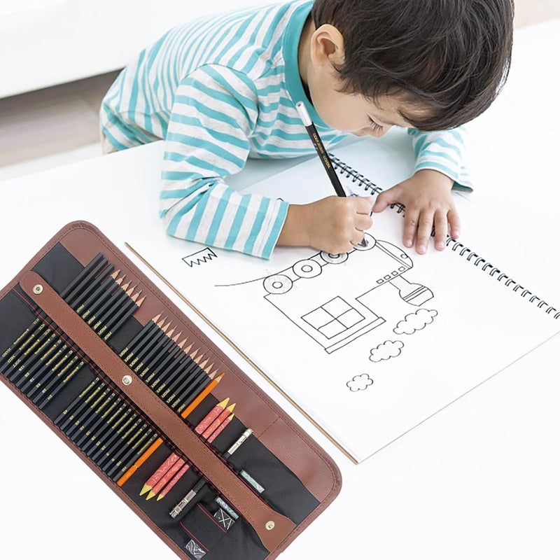 BRISON Sketching Pencil Set Drawing Pen Charcoal Sketch Included Graphite Pencils Charcoal Pencils Paper Erasable Pen 30pcs Total for Beginners Artist First Sketch Pencil Style 1 Style 1 - Image 2