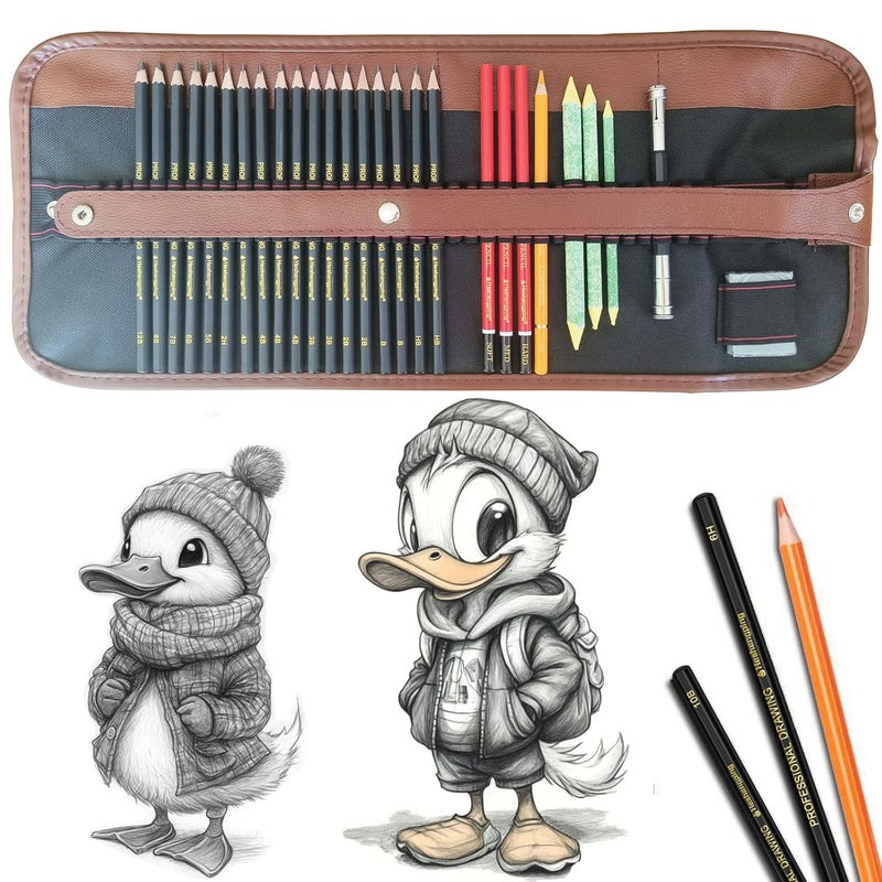 BRISON Sketching Pencil Set Drawing Pen Charcoal Sketch Included Graphite Pencils Charcoal Pencils Paper Erasable Pen 30pcs Total for Beginners Artist First Sketch Pencil Style 1 Style 1 - Image 1
