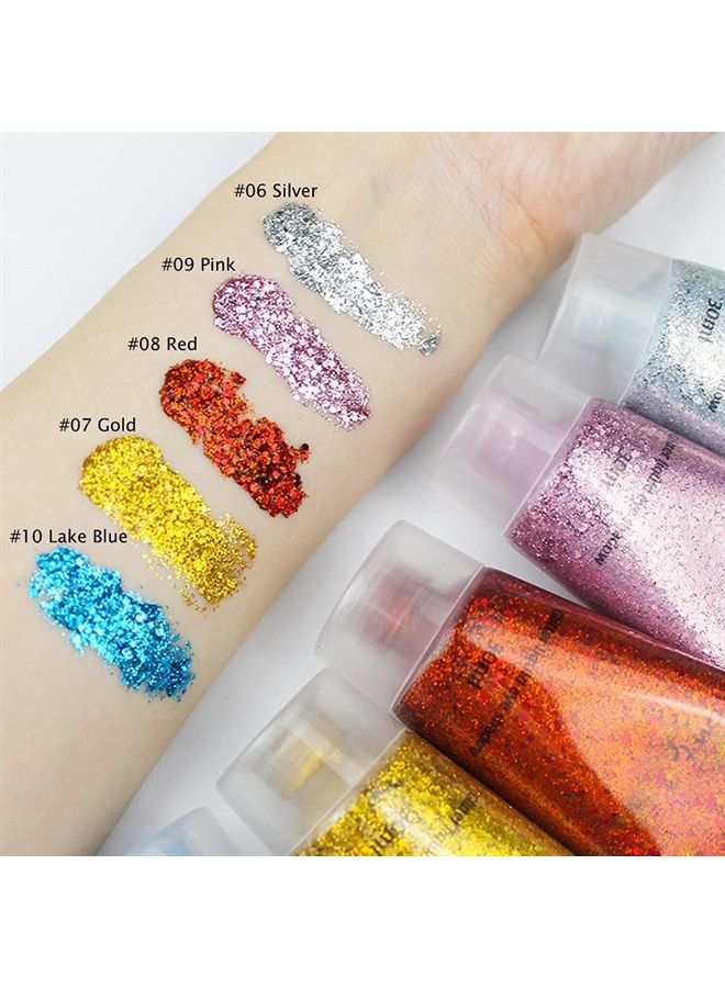 GL-Turelifes 30ml Sequins Chunky Glitter Liquid Eyeshadow Glitter Body Gel Festival Glitter Cosmetic Face Hair Nails Makeup Long Lasting Sparkling Easy to Apply, Easy to Remove (#06 Sliver) - Image 3