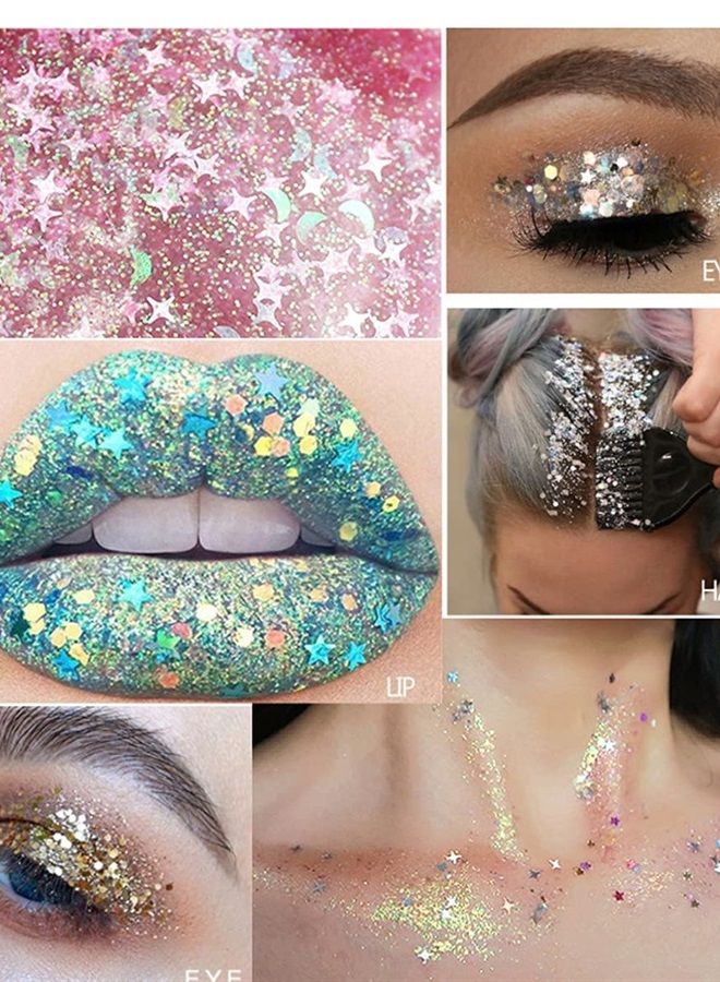 GL-Turelifes 30ml Sequins Chunky Glitter Liquid Eyeshadow Glitter Body Gel Festival Glitter Cosmetic Face Hair Nails Makeup Long Lasting Sparkling Easy to Apply, Easy to Remove (#06 Sliver) - Image 2