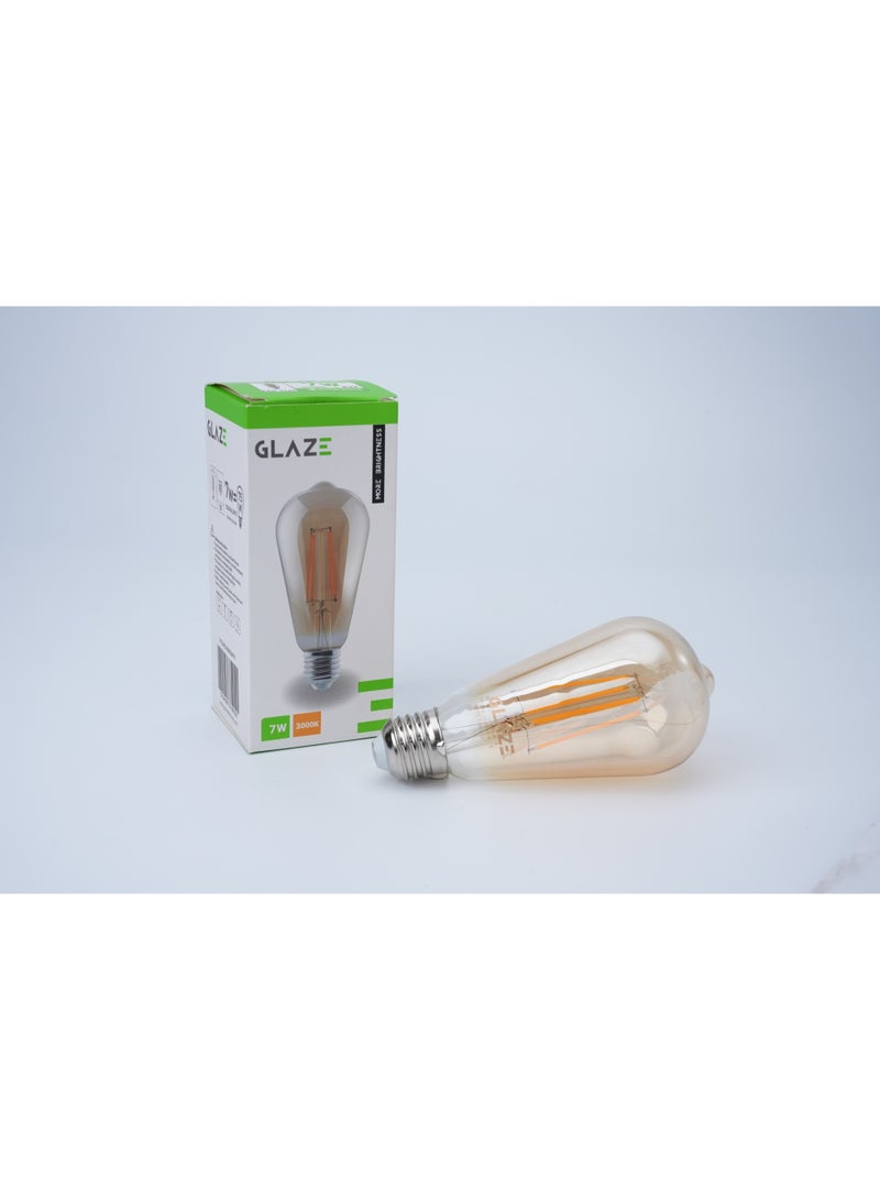 GLAZE 7W Vintage LED Filament Bulb, 3000K Warm White, E27 Edison Screw, Amber Glass Decorative Light