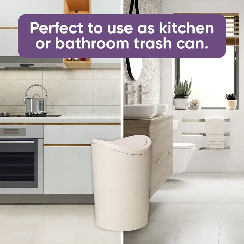 Superio Small Bathroom Trash Can with Lid, Modern White Mini Waste Bin with Swing Lid (1 1/2 Gallon, 6 Liter) Plastic Garbage Can for Kitchen, Bathroom, Bedroom, Office, Under Desk (2, Ecohome) - Image 5