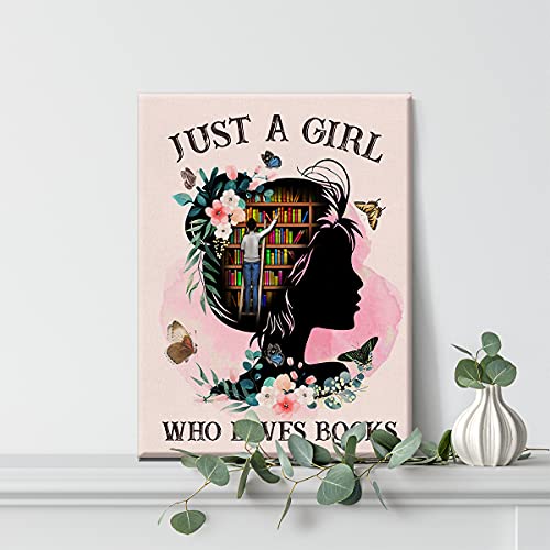 Nvhai Just a Girl Who Loves Books Canvas Painting Prints for Home Wall Decor Framed Reading Artwork Book Lover Gifts for Women (12x15 Inch) - Image 5