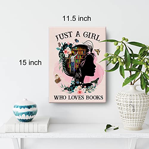Nvhai Just a Girl Who Loves Books Canvas Painting Prints for Home Wall Decor Framed Reading Artwork Book Lover Gifts for Women (12x15 Inch) - Image 2