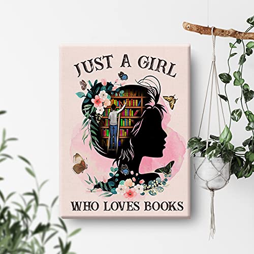 Nvhai Just a Girl Who Loves Books Canvas Painting Prints for Home Wall Decor Framed Reading Artwork Book Lover Gifts for Women (12x15 Inch) - Image 4