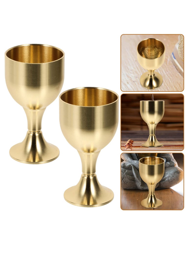 Excefore - Vintage Copper Wine Cup, 2 Pcs Cup Metal Wine Cup, Brass Chalice Goblet, Meditation Bowl Tea Cup, Vintage Chalice Glasses, Multi-function Offering Cup, Pure Brass Holy Water - Image 1