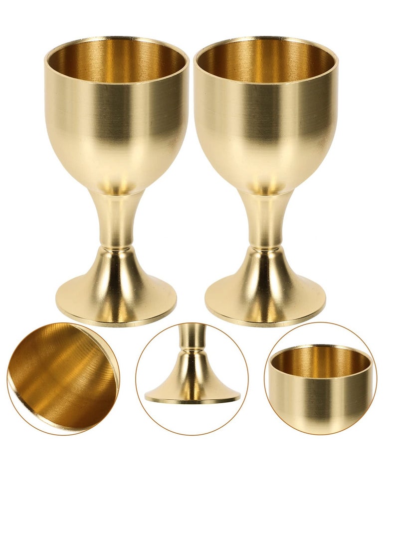 Excefore - Vintage Copper Wine Cup, 2 Pcs Cup Metal Wine Cup, Brass Chalice Goblet, Meditation Bowl Tea Cup, Vintage Chalice Glasses, Multi-function Offering Cup, Pure Brass Holy Water - Image 1