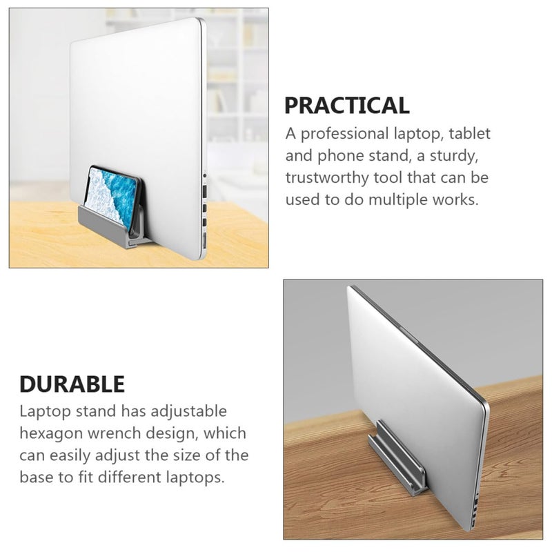 Aluminum Laptop Stand with 3 Slot Adjustable Holder for Tablets Portable Desktop Riser Gray - Image 3