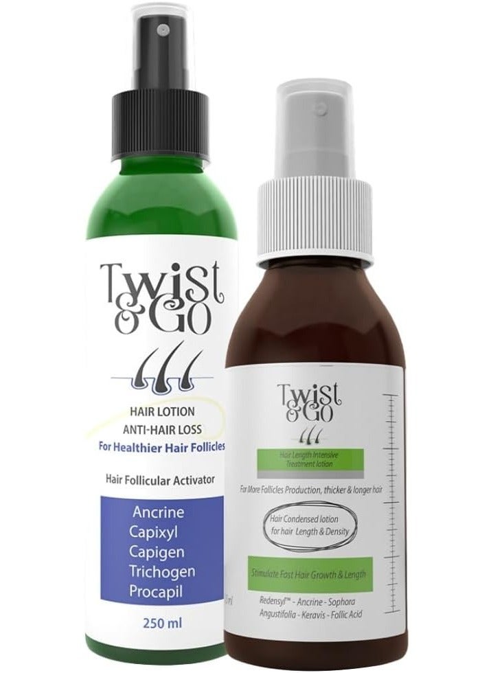 Twist&Go Anti - Hair Loss Lotion 250 ML + Twist & Go leangth intensive Lotion 125ML - With Capixyl - Procapil - Promotes Hair Growth - Moisturizes Hair - Strengthens Hair Roots - Image 1