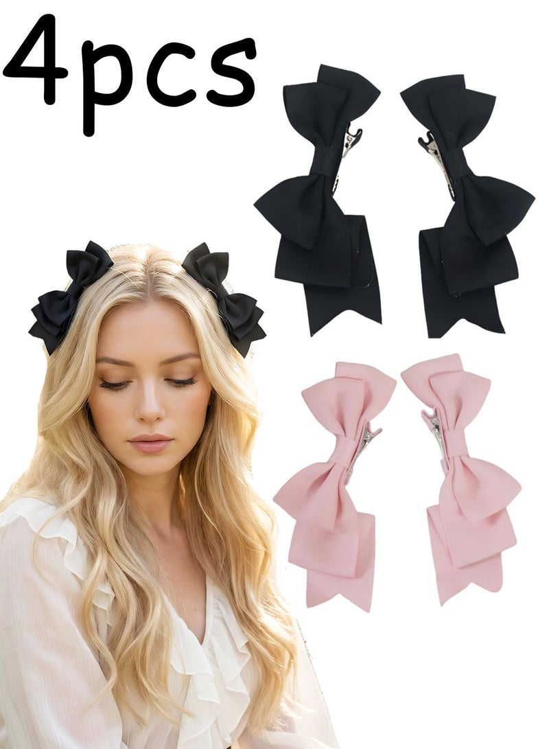 4Pcs Lolita Hair Accessories Cute Cutecore Bow Hairclips Clips Y2K Pink Black Claw Clip Hair Barrettes Headdress Things for Women Birthday Wedding Prom Cosplay Decoration - Image 1
