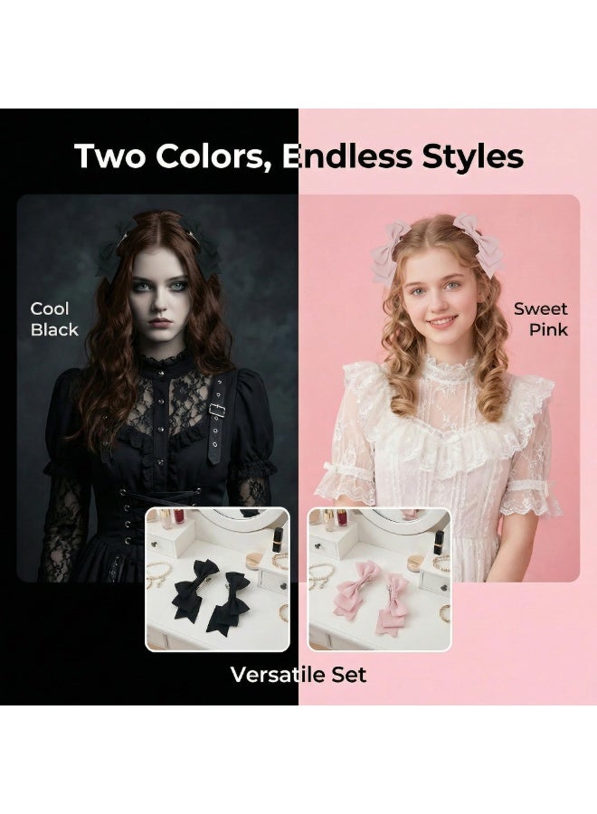 4Pcs Lolita Hair Accessories Cute Cutecore Bow Hairclips Clips Y2K Pink Black Claw Clip Hair Barrettes Headdress Things for Women Birthday Wedding Prom Cosplay Decoration - Image 2