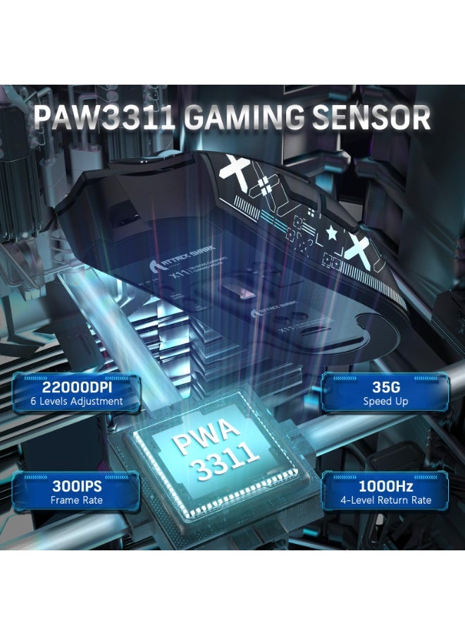 X11 59g Super Lightweight Wireless Gaming Mouse with Magnetic RGB Charging Dock, Wireless Mouse/BT Wired/2.4G, 22000 DPI for PC/Laptop/Mac (Black Upgraded Version) - Image 4